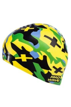 Bonnet Silicone De Natation Madwave CAMOUFLAGE Jaune -Funky Trunks Soldes mad wave silikon yetiskin yuzucu bonesi m0550 07 0 86w 0936599304204784